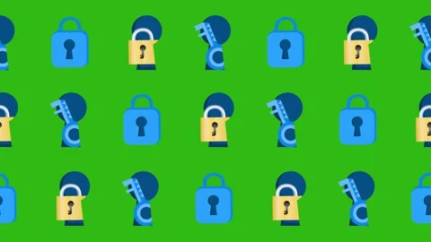 Seamless pattern of padlocks, keys, and security icons on green screen backgroun Stock Footage 319317051