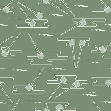 Seamless pattern of paint brushes and paint spots. イラスト素材