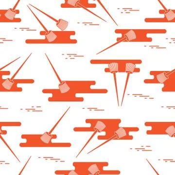 Seamless pattern of paint brushes and paint spots. 스톡 일러스트