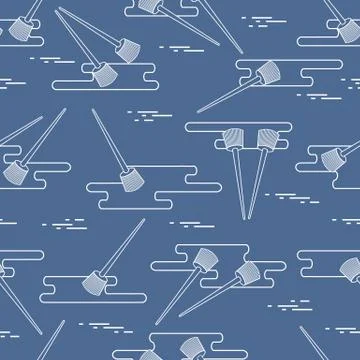 Seamless pattern of paint brushes and paint spots. 스톡 일러스트