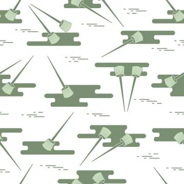 Seamless pattern of paint brushes and paint spots. 스톡 일러스트