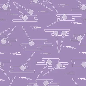 Seamless pattern of paint brushes and paint spots. Stock Illustration