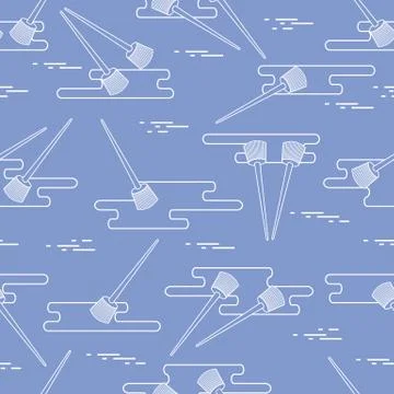 Seamless pattern of paint brushes and paint spots. イラスト素材