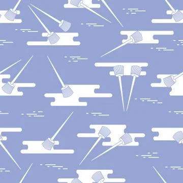 Seamless pattern of paint brushes and paint spots. 스톡 일러스트