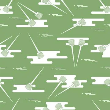 Seamless pattern of paint brushes and paint spots. 스톡 일러스트