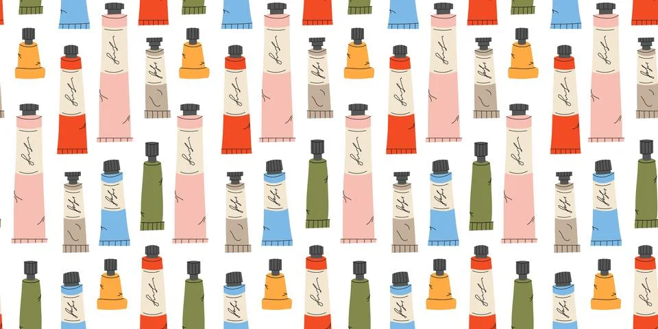 Seamless pattern with Paint tubes Stock Illustration