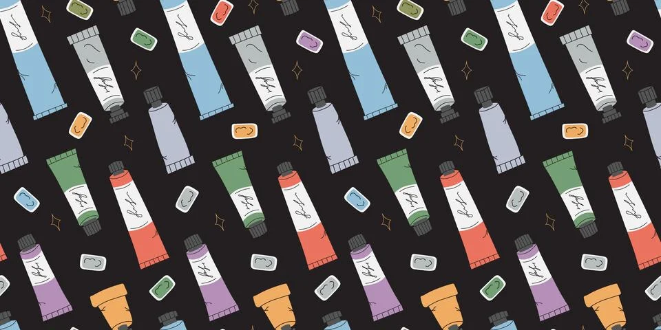 Seamless pattern with Paint tubes Stock Illustration