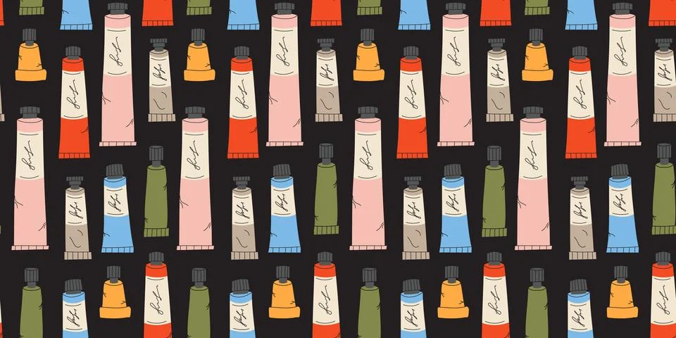 Seamless pattern with Paint tubes Stock Illustration