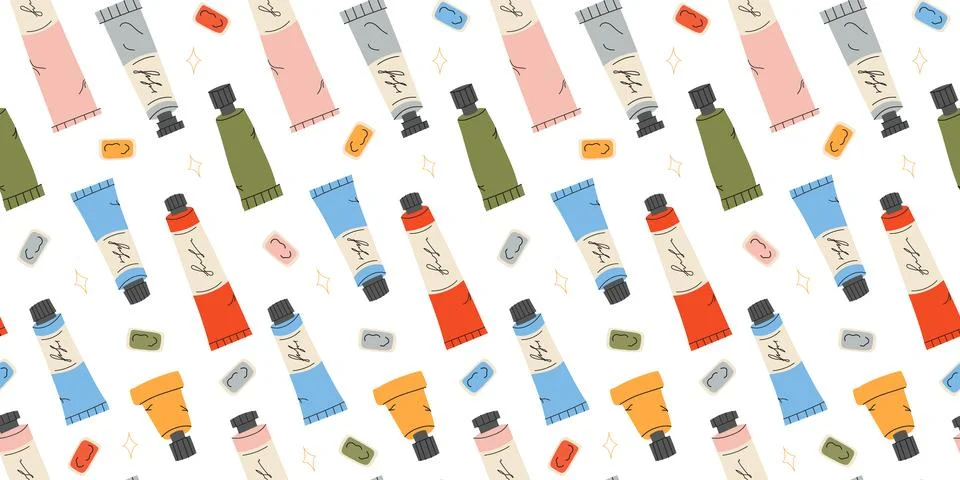 Seamless pattern with Paint tubes Stock Illustration