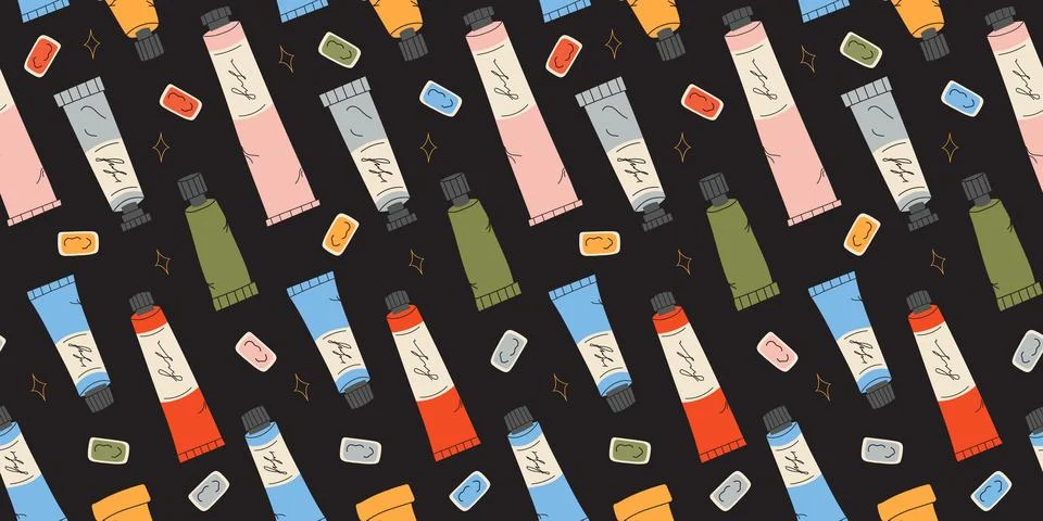 Seamless pattern with Paint tubes Stock Illustration