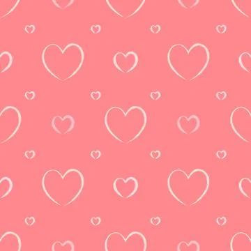 Seamless pattern of paintbrush stroke hearts against pink background Stock Illustration