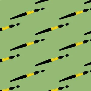 Seamless Pattern with Paintbrushes on Light Green Background イラスト素材