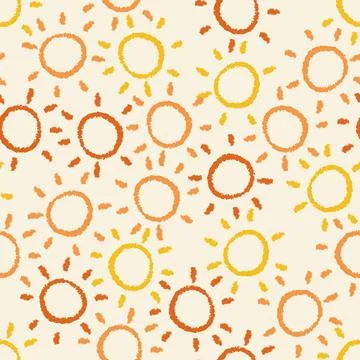 Seamless pattern of painted suns on a light background in yellow colors. Ch.. Illustrazione stock