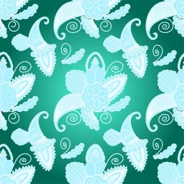 Seamless pattern with paisley on dark-blue background Stock Illustration