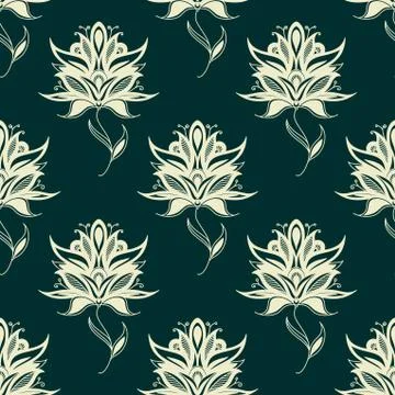 Seamless pattern paisley flowers on twining stems Stock Illustration