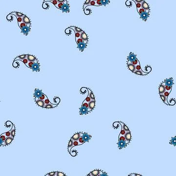 Seamless pattern Paisley ornament design with floral motif イラスト素材