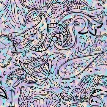 Seamless pattern Paisley pattern background with defocused wavy background. イラスト素材