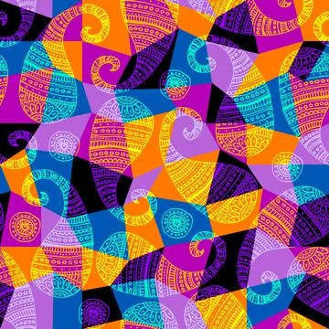 Seamless pattern Paisley pattern background with defocused wavy background. Stock Illustration