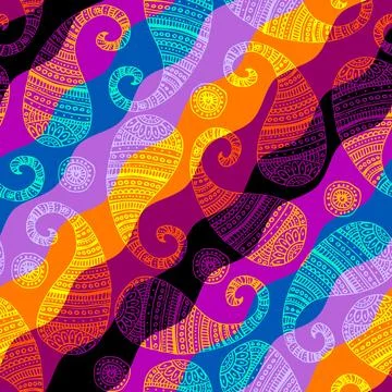 Seamless pattern Paisley pattern background with wavy background. Illustrazione stock