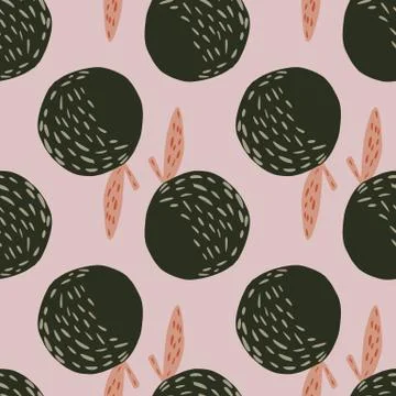 Seamless pattern in pale palette with apple simple shapes. Dark green fruit s Illustrazione stock