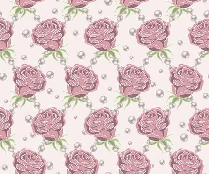 Seamless pattern with pale pink vintage roses Stock Illustration