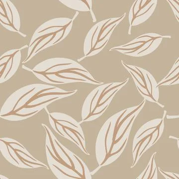 Seamless pattern with pale simple foliage leaf elements. Beige random botanic イラスト素材