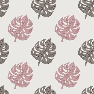 Seamless pattern in pale tones with exotic palm monstera leaf elements. Pink  Ilustración de archivo