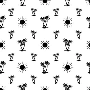 Seamless pattern with palm and sun. Can use for textile, wallpaper, backgroun Illustrazione stock