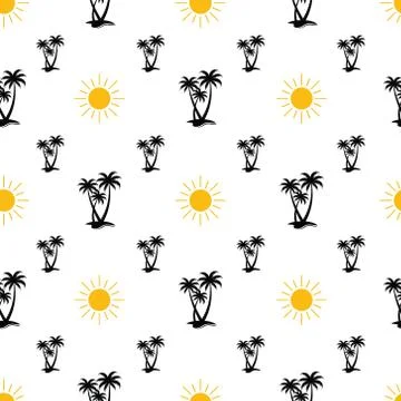 Seamless pattern with palm and sun. Can use for textile, wallpaper, backgroun Illustrazione stock