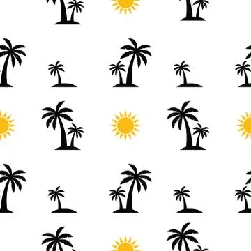 Seamless pattern with palm and sun. Can use for textile, wallpaper, backgroun Illustrazione stock
