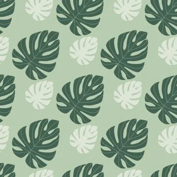 Seamless pattern with palm doodle monstera elements. Tropical leaves nature p Stock Illustration