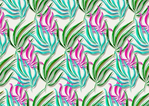 Seamless pattern with palm leaves with 3D effect Stock Illustration