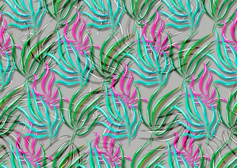 Seamless pattern with palm leaves with 3D effect Stock Illustration