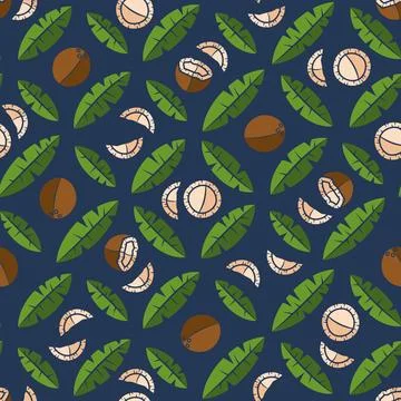 Seamless pattern with palm leaves and coconuts. Stock Illustration