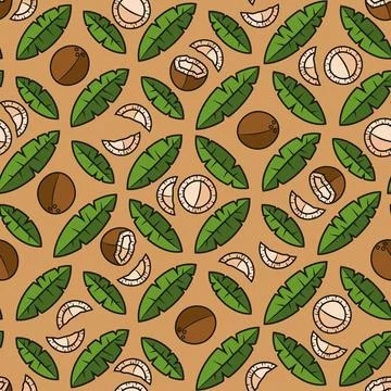 Seamless pattern with palm leaves and coconuts Stock Illustration