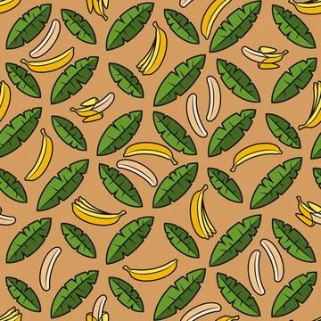 Seamless pattern with palm leaves and bananas Stock Illustration