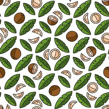 Seamless pattern with palm leaves and coconuts Stock Illustration