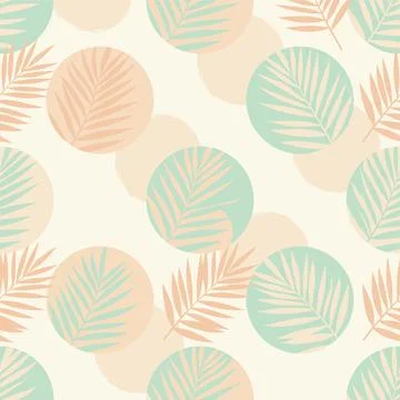 Seamless Pattern with Palm Leaves and Circles in Pastel Colors. Stock Illustration