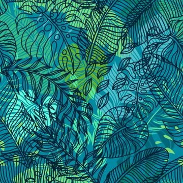 Seamless pattern with palm leaves. 스톡 일러스트