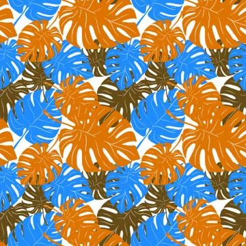 Seamless pattern with palm leaves. Vector illustration Stock Illustration