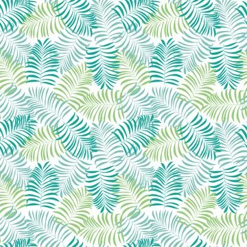 Seamless pattern with palm leaves on white background Stock Illustration