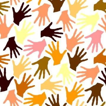 Seamless pattern with palm prints. Symbol of racial and national equality, fr 库存插图
