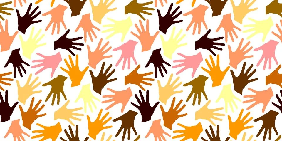 Seamless pattern with palm prints. Symbol of racial and national equality, fr Illustrazione stock