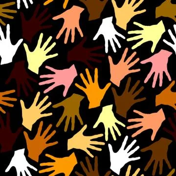 Seamless pattern with palm prints. Symbol of racial and national equality, fr 스톡 일러스트