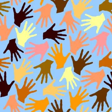 Seamless pattern with palm prints. Symbol of racial and national equality, fr Stockillustratie