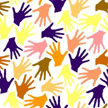 Seamless pattern with palm prints. Symbol of racial and national equality, fr 库存插图