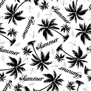 Seamless pattern palm tree and summer text design Stock Illustration