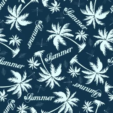Seamless pattern palm tree and summer text design Stock Illustration