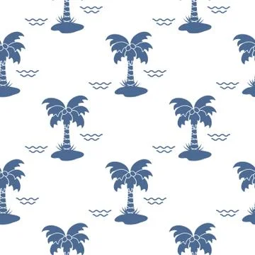 Seamless pattern with palm trees and waves. Stockillustratie