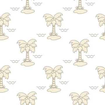 Seamless pattern with palm trees and waves. 스톡 일러스트